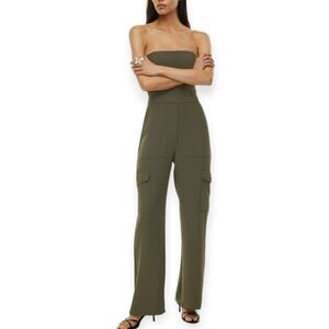 Aritzia Wilfred Strapless Wide Leg Jumpsuit Cordial Cargo Crepe Patch Pockets 2